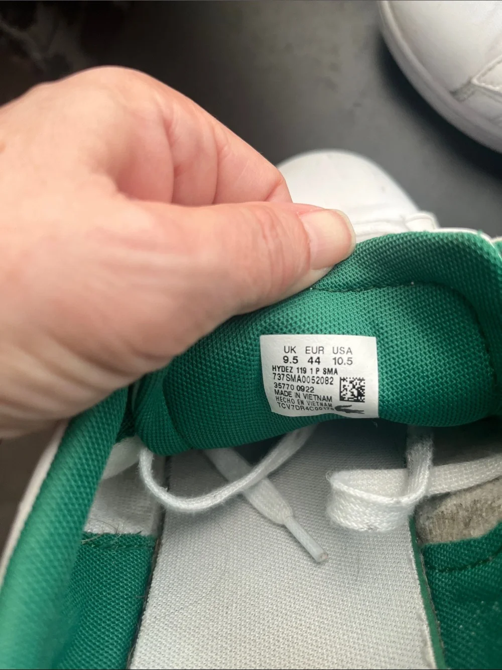 Men’s Lacoste White Leather Low-Top Sneakers with Green Interior
